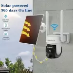 2K 3MP Güneş Enerjili Güvenlik Kamerası 360° Görüntüleme, İki Yönlü Konuşma, Renkli Gece Görüşü, Spot Işık/Siren, Hareket Algılama Ve Bulut/SD Depolama