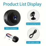 Kablosuz Mini Gözetleme Kamerası, 480p Video Kaydı, Şarj Edilebilir Lityum Polimer Pili, USB/Pil Güçlü, Wi-Fi Etkin Ev, Ofis, Araba İzleme için Siyah