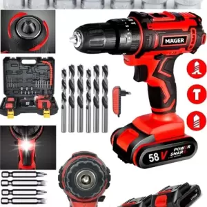 Mager 58 V 10 Ah Darbeli Çelik Şanzuman Bakır Sargılı Çift Akülü Şarjlı Matkap 24 Parça Set