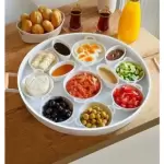 2’li Ahşap Kulplu 51 cm Metal Tepsi ve 37 cm Beyaz Tepsi Çay Kahve Sunum Tepsisi